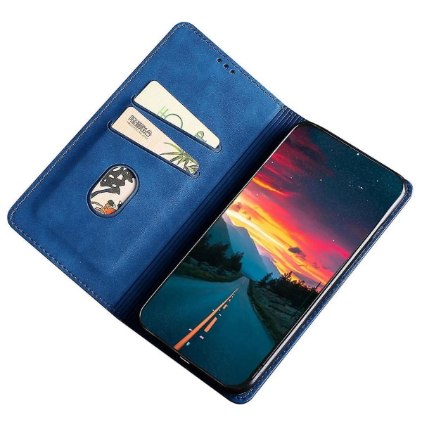 För Oppo A57s 4g / A57e 4g / A57 4g Magnetisk Autoabsorberad anti-scratch Phone case Stativ Pu Läder Blue