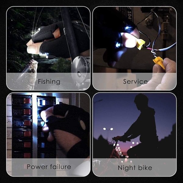 Led lommelygte vandtætte handsker | Fingerløse lommelygtehandsker - udendørs handsker Right and left glove