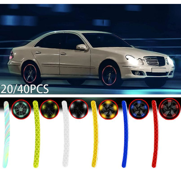20/40 stk Sticker Køresikkerhed Lysende Universal Sticker Reflekterende Stripe Tape Bil Motorcykel Hjulnav til biltilbehør| | 20Pcs Colorful