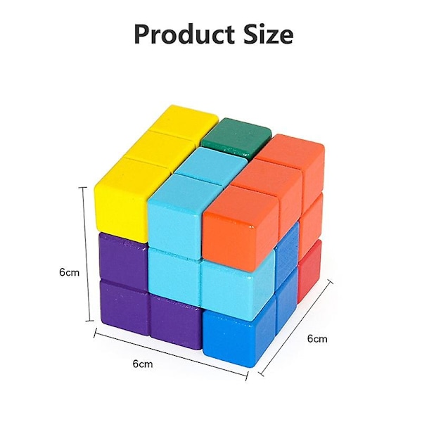 Barnleksak Tetris cube toy trä 3d färgpusselspel