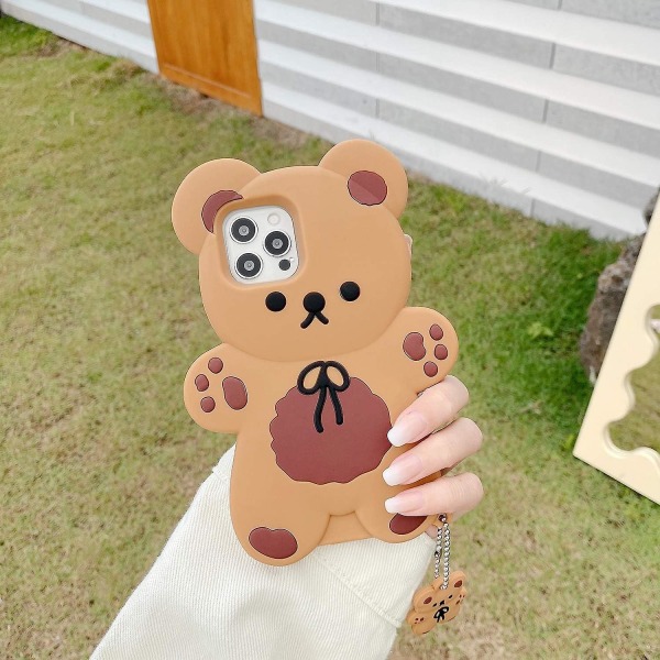 Kawaii puhelinkuoret koskevat iPhone 13:a, söpö Cartoon Bear phone case avaimenperällä Nallekarhu phone case 3d case Pehmeä silikoni iskunkestävä cover Tytöt