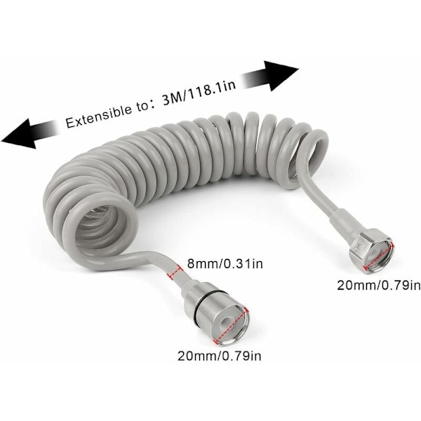 3M Teleskooppinen Suihkuletku Kylpyhuone Jousiletku Spiraaliletku Ruostumattomasta Teräksestä Valmistetulla Liitännällä Kylpyhuoneen Suihkupistoolille