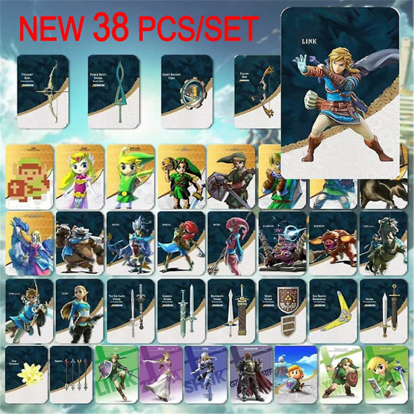 38 kpl / set Nfc Amiibo -kortit, jotka ovat yhteensopivia The Legend of Zelda Breath Of The Wild Tears Of The Kingdom Linkage -korttien kanssa
