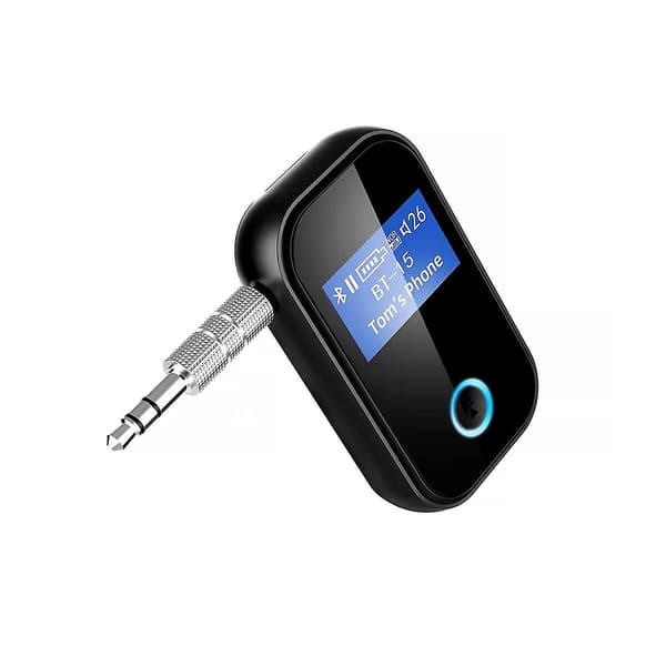 Bluetooth-adapter med skjerm, trådløs 5.0 Bluetooth-mottaker for bil med 3,5 mm lydkabel