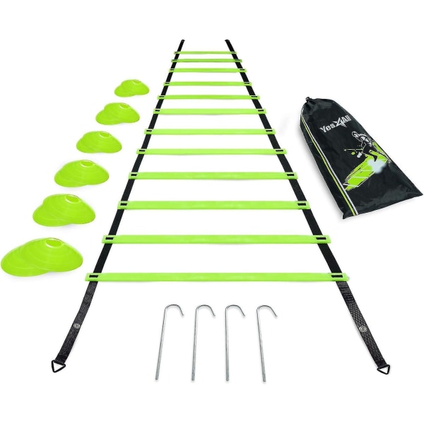 Ultimate Combo Agility Ladder set Speed ​​Agility Tikkaat 12 säädettävää puolta, 12 agilitykartiota ja 4 teräspuikkoa - mukana kantolaukku A  Combo Lime