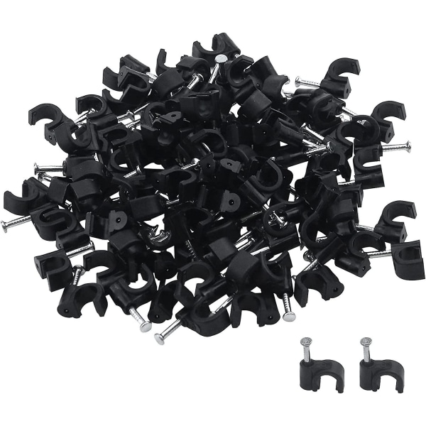 6 mm rund kabelklämma stålspiktrådsklämma Firmware Nätverkskabelspik, svart, 100/pk