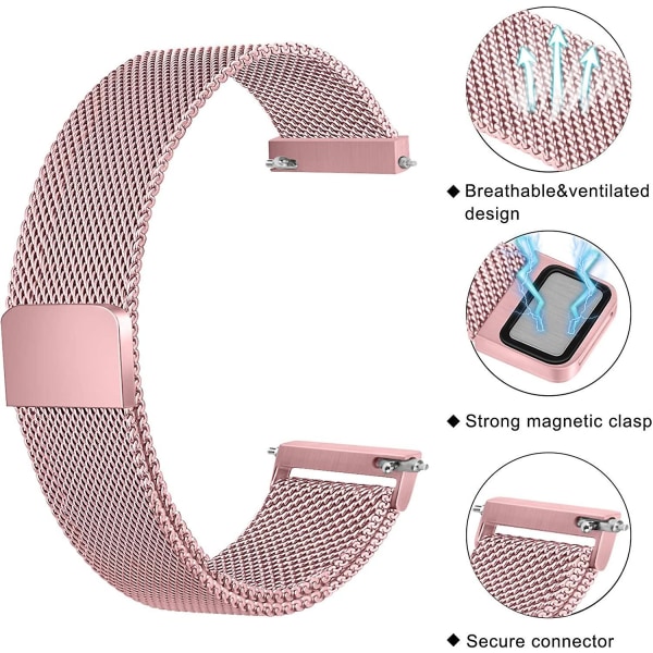 Ruostumattomasta teräksestä valmistetut metallinauhat Samsung Galaxy Watch Active 2:lle Rose Pink