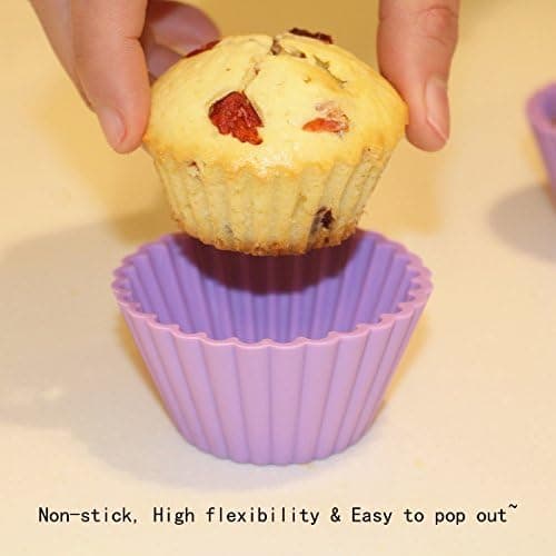 Silikone Bageforme, Hjerteformede Cupcake Forme Store Genanvendelige Muffin Forme, 30 Stk. (Regnbuefarver)