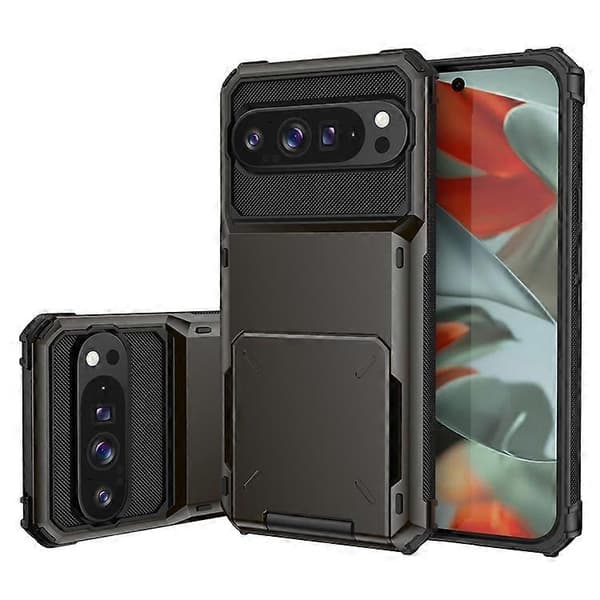 Kompatibelt etui til Google Pixel 9 Pro / Pixel 9, PC + TPU dobbeltlags bagsidecover med kortholder Green