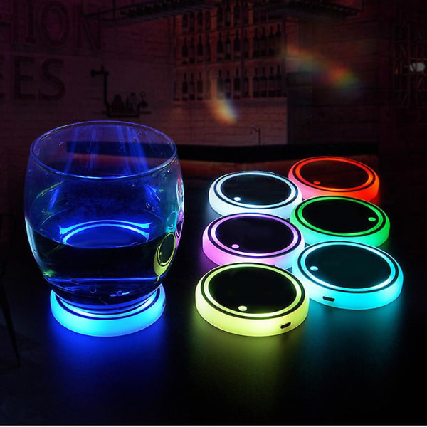 Farge Bil Coasters Flaske Atmosfære Lys Bil Led Koppholder Lys Matter Baklys Led Koppholder Pads Anti Slip Mat Tilbehør|drikkeholdere| 1 Pcs