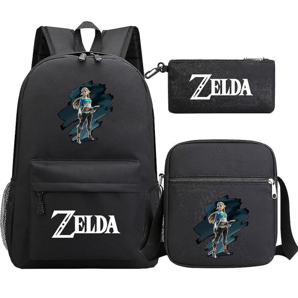 "Tears Of The Kingdom Of Zelda" Zelda-aiheinen printed teini-ikäisten opiskelijoiden koululaukku, kolmiosainen set - Miesten ja naisten olkapukureppu 10