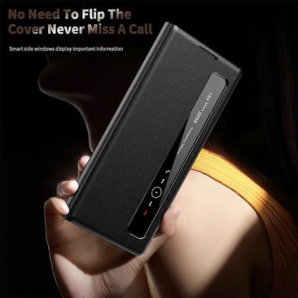 Kompatibelt etui til Samsung Galaxy Z Fold7 5G Smart View Window lædercover Black