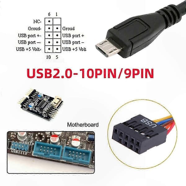 USB 2.0 Bundkort til Micro USB Kabel, 9-benet 10-benet Header, 50 cm Længde til Mini Skærm og Sensor Tilslutning