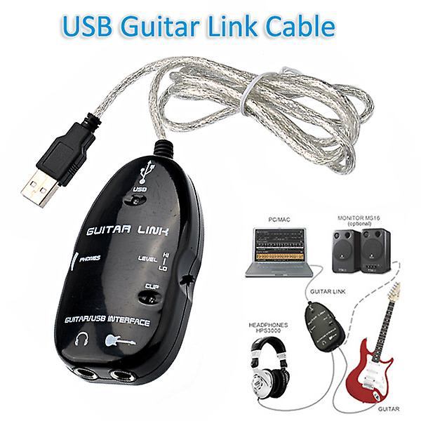 USB Guitar Link-kabel til pc/mac-lydoptagelsesadapter (sort)