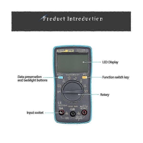 Digitalt Multimeter ZT102 6000 Tællinger Auto Range AC DC Spændingsstrømstester med Baggrundsbelysning Frekvens Temperaturmåling