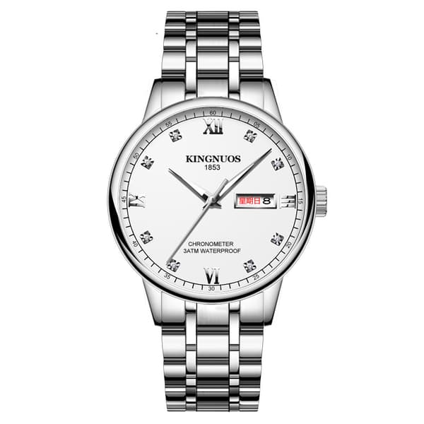 Trendy vandtæt lysende studenterur med nitter White dial Silver belt
