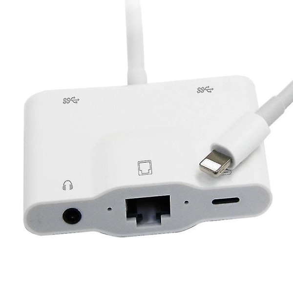 Lightning till Rj45 Ethernet Lan trådbunden nätverksadapter 5 i 1 USB Otg Lan Rj45 Ethernet 3,5 mm höghastighetskonverterare