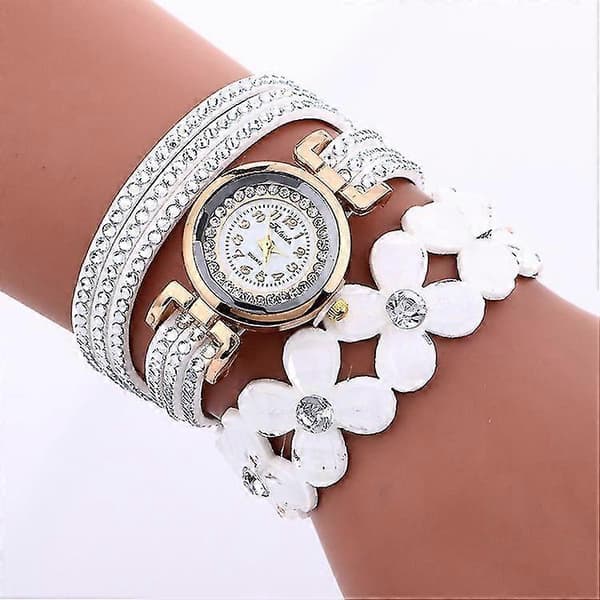 Mode Hvide Klokkespil Diamant Læderarmbånd Dame Dame Håndled Top Stil Ure Til Elegante Kvinder Moderigtigt Delikat Black