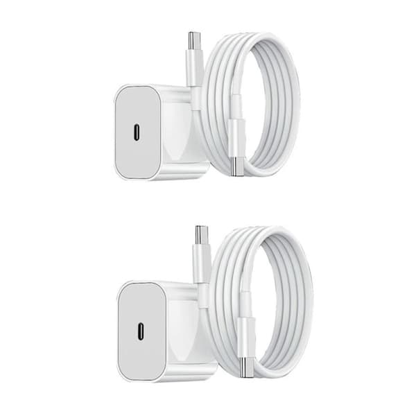 Laddare - Snabbladdare 20W USB-C - Adapter + Kabel 2m Vit 2-pack