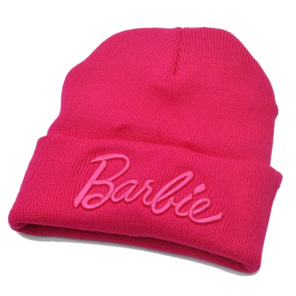 Barbie lämmin neulottu hattu Pipo Naisten Cap Ulkolikki Joulu Syntymäpäivä Lahja Barbie-faneille Pink