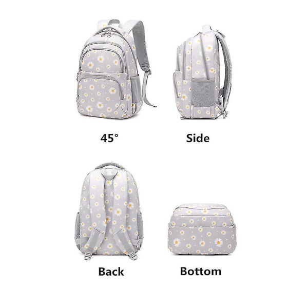 Rygsæksæt med frokostsæt, bogtaske til teenagepiger, 3-delt gradient skoletaske til grundskoleelever (lyserød)
