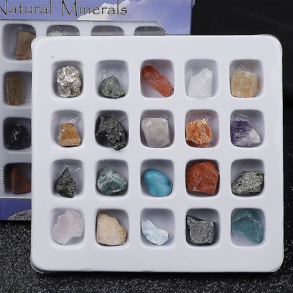 20 erilaista luonnonmineraalien sekoitusta Karkea raakakristallimaantiede Varhaiskasvatuslelut