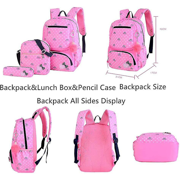 Ryggsäck Set Print 3 i 1 Bowknot Primary School Bag Travel Daypack Skolväska Kit Ryggsäck för elever (lila)