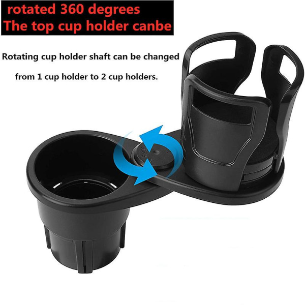 Automukinpidikkeen laajennussovitin, 2 in 1 -monitoiminen 2 kupinpitimen jatke Tukeva mukinpidike 360:een kääntyvällä säädettävällä pohjalla|juomatelineet| Dual Hole Cup Holder