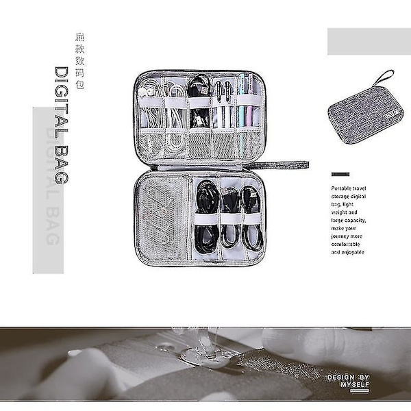 Datakabel Øretelefon Digital strømlader Usb Stick Travel Bærbar oppbevaringsveske Grey