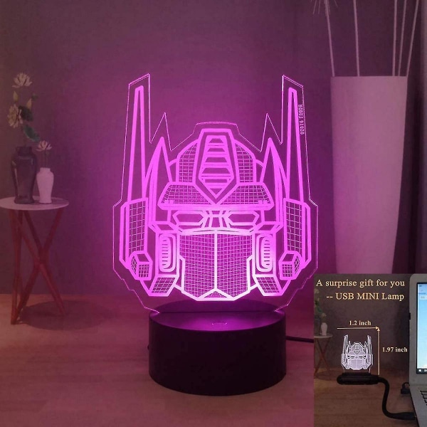 Otwoo Otwoo Transformers 3D-yövalo, Optimus Prime 7-väri LED-pöytälamppu, kaukosäätimellä varustettu lasten makuuhuoneen yölamppu, lapsille pojille syntymäpäivä joulu