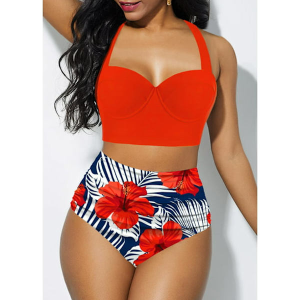 2 st Baddräkt med hög midja Baddräkter Blomtryck Grimma Bandage Bikini Set