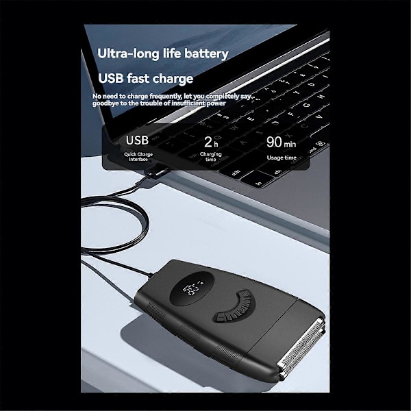 USB-ladattava sähköinen hiustenleikkuukone vedenpitävä kalju parranajokone Black