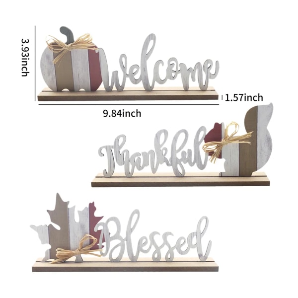 3 stk Thanksgiving Day Bord Midterstykker Træ Egern Græskar Ahorn Blad Form Skrivebord Plaque Ornament Festdekorationer Håndværk