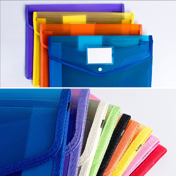 Fargerik gjennomsiktig konvoluttmappe, dokumentpose med stor kapasitet med trykknapp og etikettlomme, A4-størrelse, rød Green