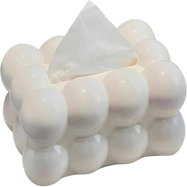 White Minimalist Rectangular Plastic Tissue Box Holder 20 x 13 x 9 cm Decorative Storage Box for Paper Tissues