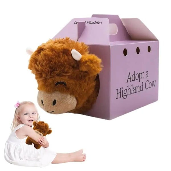 Adopter et Highland Cow Plys, søde ko-udstoppede dyr Fluffy Cow figurlegetøj