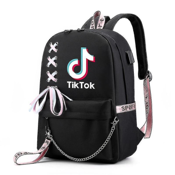 Tik Tok Ryggsekk Skolevesker Laptop Reisevesker For Jenter Gutter Tenåring Notebook Ryggsekk Nylon Mochila Med Bånd Blue