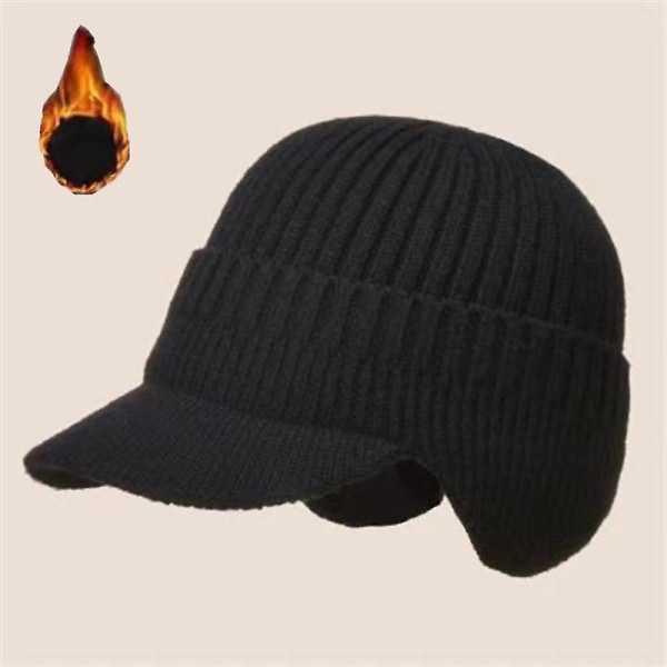 Ulkoilupyöräily Neulottu hattu miehille Kuulosuojaimet Talvi lämmin kupolipipo Lippalakit Muoti Pehmo Aurinkohattu Bomber-hatut Tukkukauppa| | Black