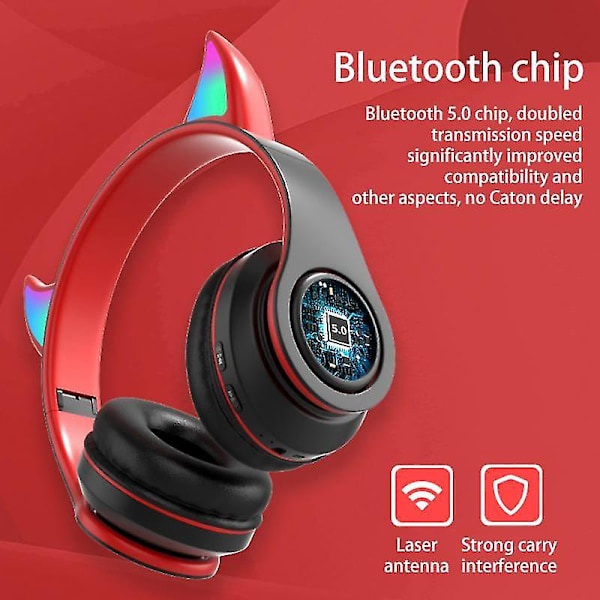 Devil Ear Trådlösa Hörlurar Gamer Flicka Pojke Rgb Söta Kattöron Headset Med Mikrofon red devil