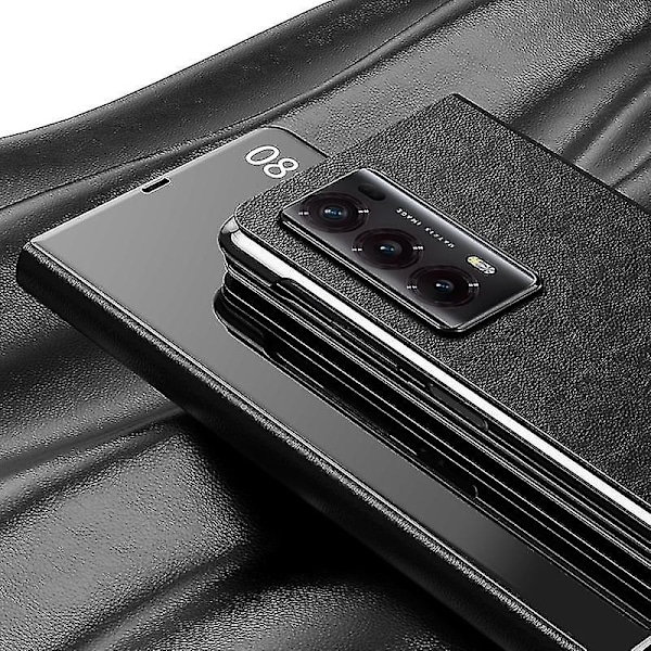 Mirror Surface Anti-dropp phone case för Honor Magic V2 5g Pc View Window Flip Cover med stativ Blue