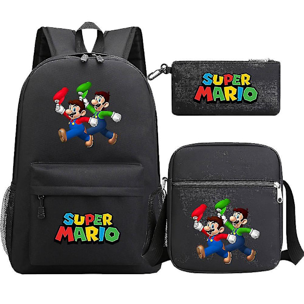 Super Mario Reppu - Teens Girls Boys - Kawaii Student vedenpitävät canvas koululaukut - 3kpl kannettavan tietokoneen Mochilas reput 3