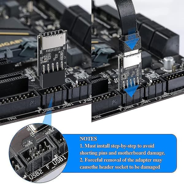 USB 2.0 Frontpanel Header USB 9-stift till USB 2.0 Typ-E Intern Adapter Moderkortsanslutningsadapter