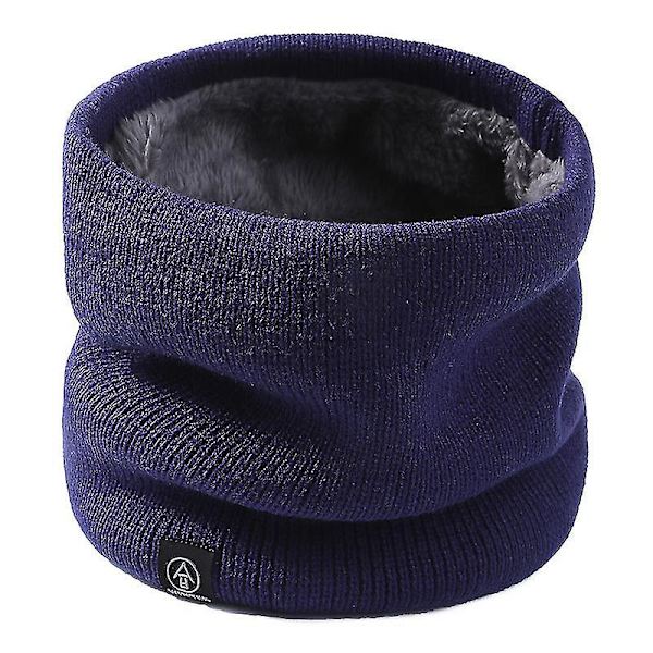 Vinter dubbellagers halsvärmare stickad fleecefodrad Circle Loop Scarves Navy