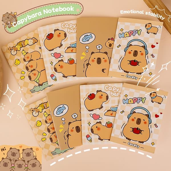 Capybara 5-pak lomme notesbøger, 4 designs, 8,2 x 12 cm, mini vandtætte notesbøger til kontor, skole, elevpriser (tilfældig stil)