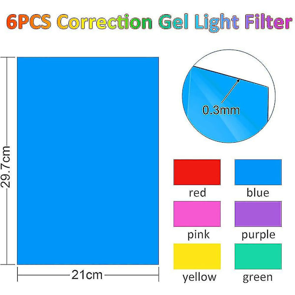 Pakkaus 6 värikalvoa, läpinäkyvä värillinen kalvo, lämmönkestävä lampuille, värillinen suodatin (30 X