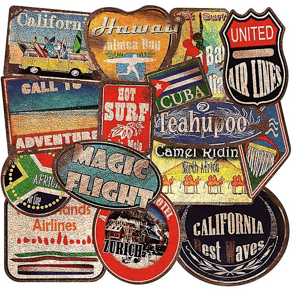 36 stk vinyl vintage stempelklistremerker Retro reiseklistremerker Vanntette dekaler for bagasje skateboard laptop koffert