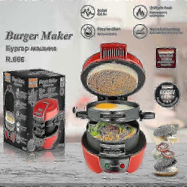 Raf R.666 Burger Maker Multifunksjonell Hamburgerpresse Sandwichmaskin, EU-plugg