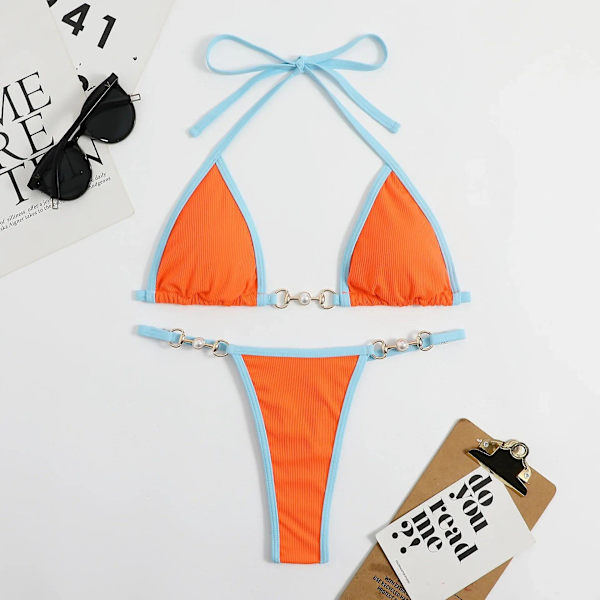 Sexig TwoPieces Bikini Set Dam Slumpmässigt print Bikini Set Push-Up Baddräkt Sandstrand Badkläder Baddräkt Orange M