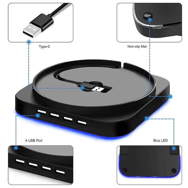 Xbox Series X konsollstativ 4 porter USB 2.0 Hub Combo Kit Dockingstasjon med blått lys