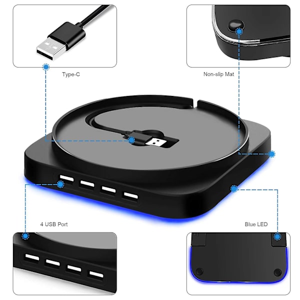 Xbox Series X-konsolstativ 4 portar USB 2.0 Hub Combo Kit Dockningsstation med blått ljus
